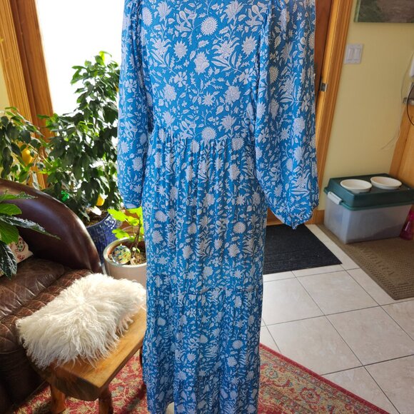 25152 Beautiful Turquoise 3 Tier maxi dress 3/4 Sleeve - Picture 9 of 12